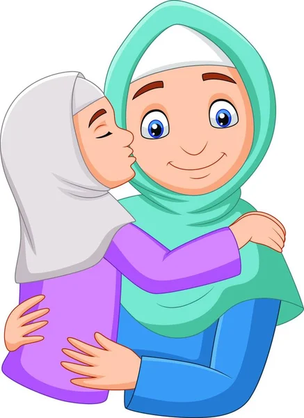 亲妈妈脸颊的穆斯林女孩 — 图库矢量图片