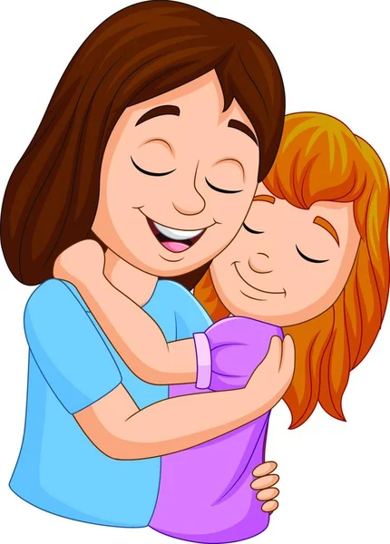 Dibujos Animados Feliz Madre Abrazando Hija — Vector de stock