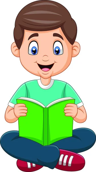 Cartoon Boy Leyendo Libro — Vector de stock