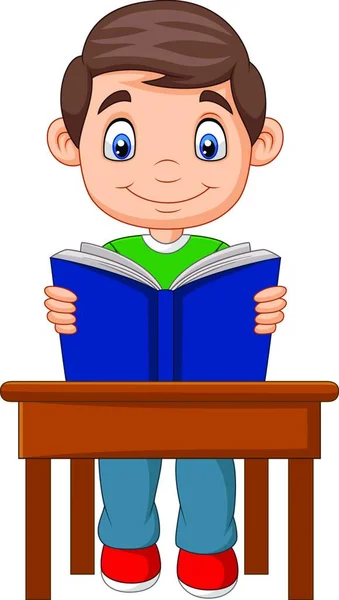 Cartoon Kleiner Junge Beim Lernen — Stockvektor
