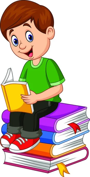 Cartoon Little Boy Reading Book — Stockový vektor