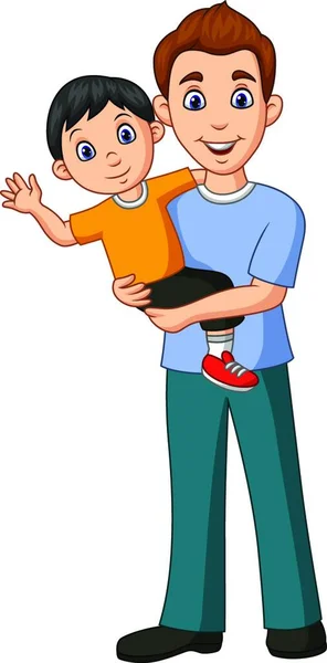 Cartoon Father Carrying Son His Arms — Stock Vector