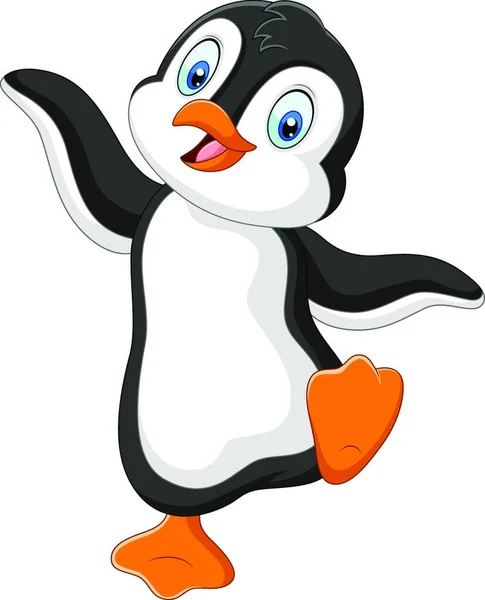 Aranyos Pingvin Rajzfilm Tánc Fehér Háttér — Stock Vector