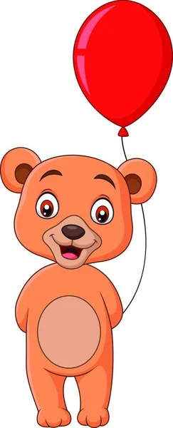 Kreslený Medvídek Držící Červený Balónek — Stockový vektor
