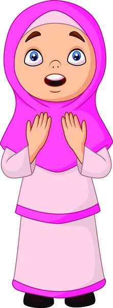 Cartoon Muslim Girl Praying Allah — Stock Vector