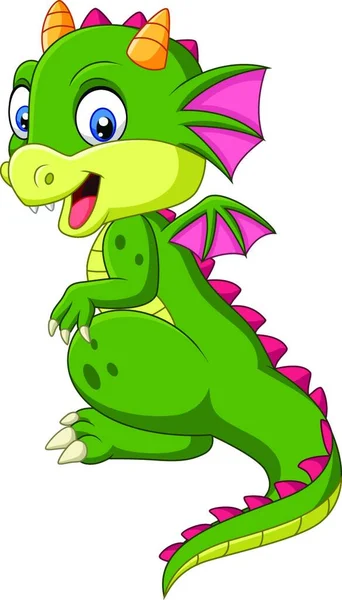 Kreskówka Cute Baby Dragon Białym Tle — Wektor stockowy