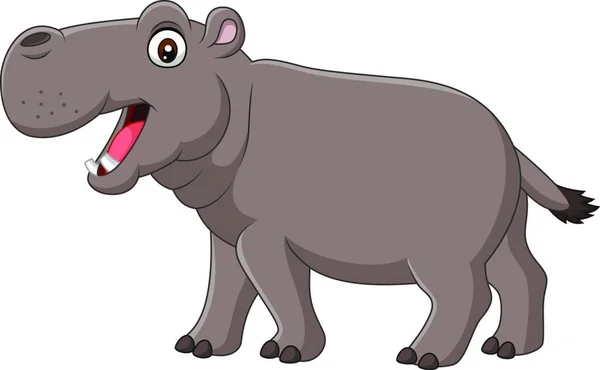 Dessin Animé Sourire Hippopotame Isolé Sur Fond Blanc — Image vectorielle