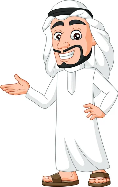 Desenhos Animados Saudita Árabe Homem Apresentando —  Vetores de Stock