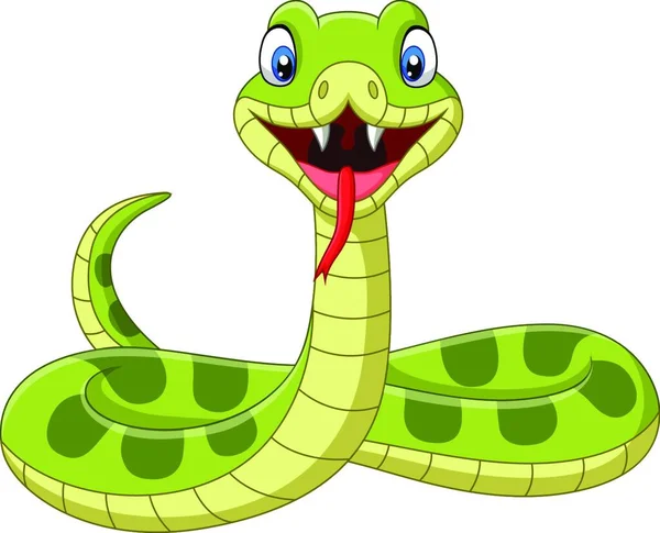 Mignon Dessin Animé Serpent Vert Sur Fond Blanc — Image vectorielle