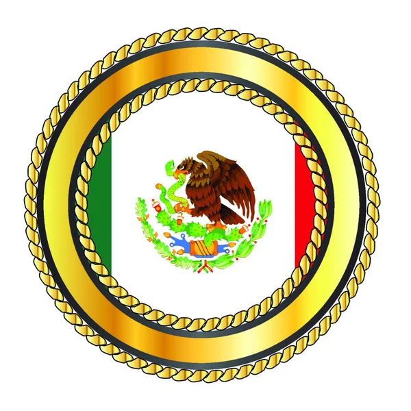 Botón Bandera Nacional México Con Borde Circular Cuerda Metal Dorado — Archivo Imágenes Vectoriales