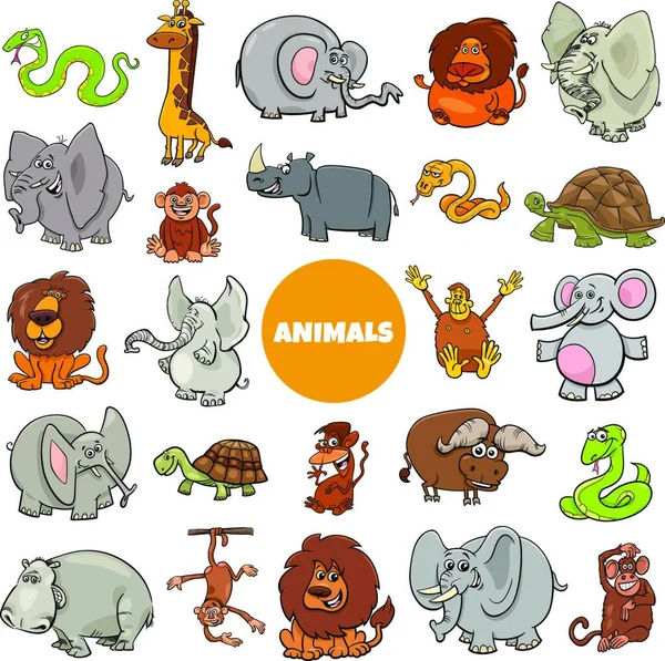 Illustration Dessins Animés Personnages Animaux Sauvages Africains Grand Ensemble — Image vectorielle