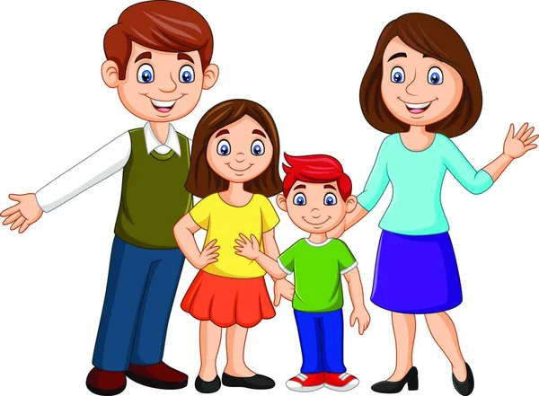 白い背景の漫画幸せな家族 — ストックベクタ