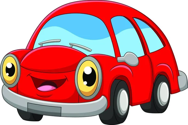 Lächelnde Rote Auto Karikatur Auf Weißem Hintergrund — Stockvektor