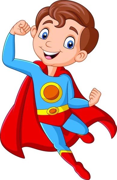 Çizgi Film Kahramanı Mutlu Süper Kahraman Çocuk Pozu — Stok Vektör
