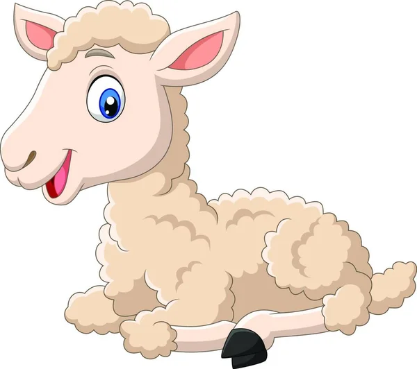 Cute Lamb Cartoon Sitting Isolated White Background — Stock Vector