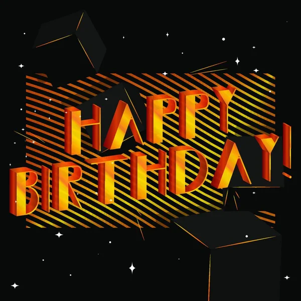 Cool Happy Birthday Card Com Cubos Pretos Vector Convite Aniversário — Vetor de Stock