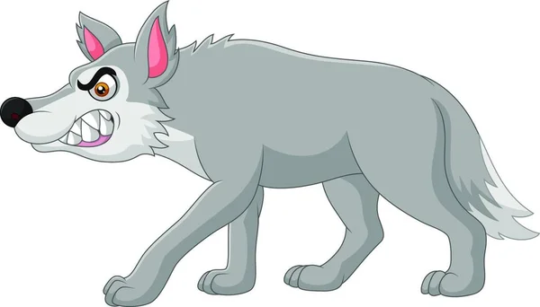 Karikatur Wütender Wolf Isoliert Auf Weißem Hintergrund — Stockvektor