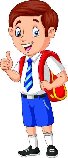 Cartoon Šťastný Školní Chlapec Uniformě Dává Palec Nahoru — Stockový vektor