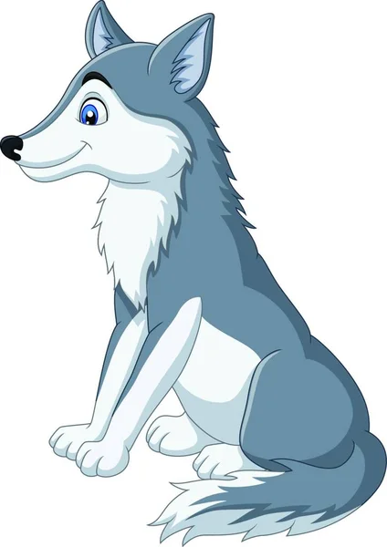 漫画のオオカミは白い背景に座って — ストックベクタ