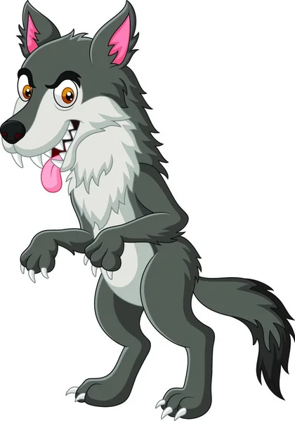 白い背景に隔離された漫画怒っているオオカミ — ストックベクタ