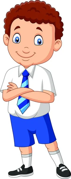 Cartoon School Jongen Uniform Poseren — Stockvector