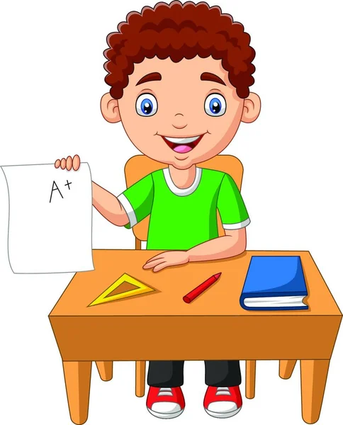 Karikatura Chlapeček Drží Papír Třídy — Stockový vektor