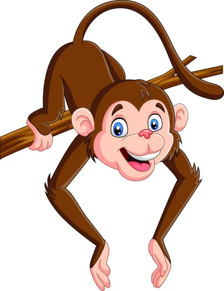 Karikatur Lustiger Affe Auf Einem Ast — Stockvektor