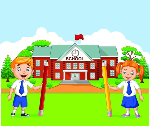 Cartoon School Kinderen Het Schoolplein — Stockvector