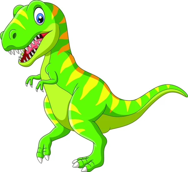 Cartoon Green Dinosaur White Background — Stock Vector