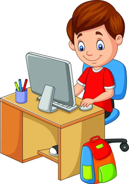 Mały Chłopiec Komputerem Osobistym — Wektor stockowy