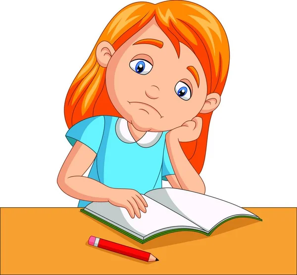 Niña Aburrida Estudiando Tarea — Vector de stock