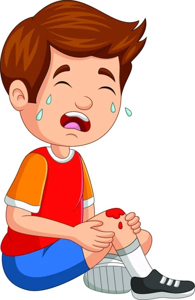 Мультфильм Маленький Мальчик Плачет Царапанным Коленом — стоковый вектор
