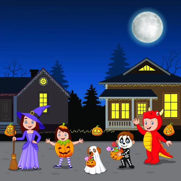 Счастливого Хэллоуина Детишки Костюмах — стоковый вектор
