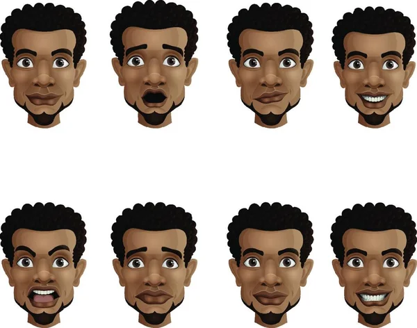 Набор Мужских Эмоций Лице Чёрный Африканский Бизнесмен Разными Выражениями Лица — стоковый вектор