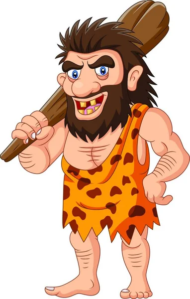 Cartoon Caveman Holding Club — Stock Vector