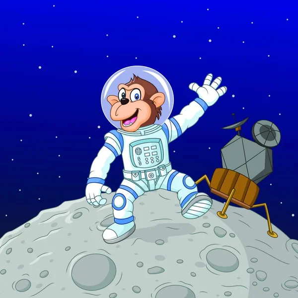 Karikatur Affe Astronaut Auf Dem Mond — Stockvektor