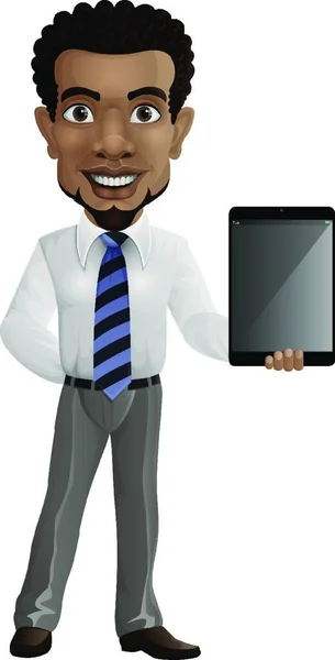 Cartoon Geschäftsmann Mit Tablet — Stockvektor