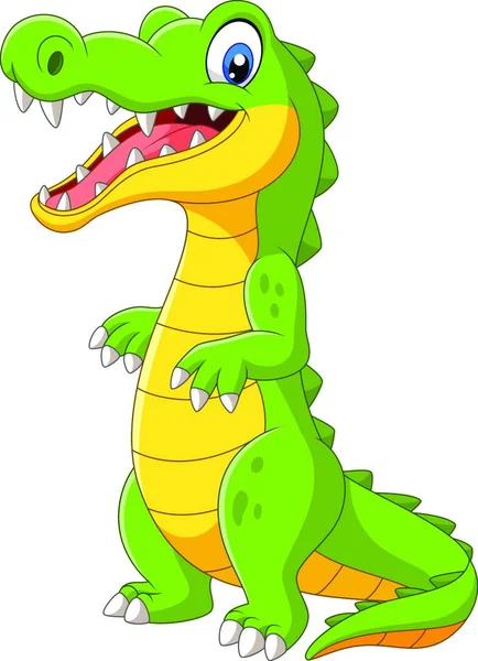 Cartoon Niedliches Krokodil Steht Auf Weißem Hintergrund — Stockvektor