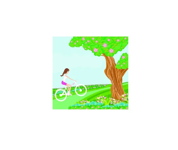 Vektor Illustration Eines Mädchens Auf Einem Fahrrad — Stockvektor