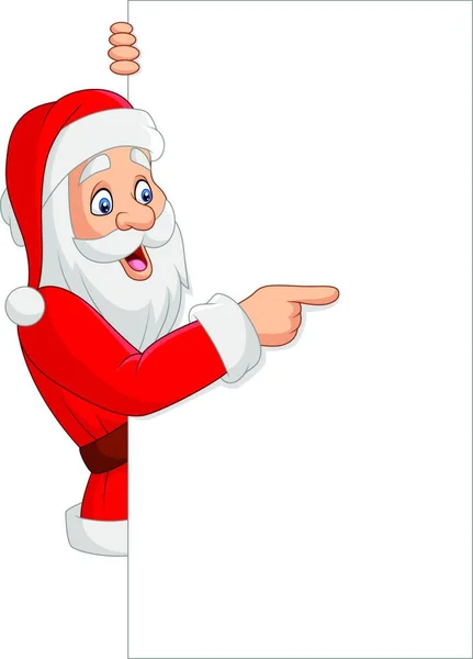 Dibujos Animados Santa Claus Mostrando Signo Blanco — Vector de stock