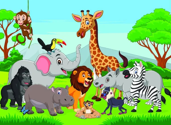 Cartoon Wilde Dieren Jungle — Stockvector