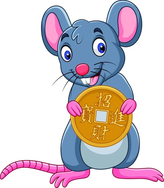 Rat Dessin Animé Drôle Comme Symbole Nouvelle Année 2020 Tenant — Image vectorielle