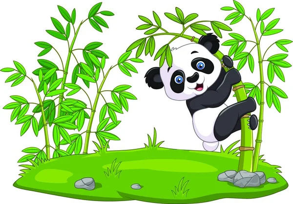 Aranyos Vicces Baba Panda Lóg Bambuszon — Stock Vector