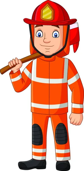 斧を持った漫画の消防士 — ストックベクタ