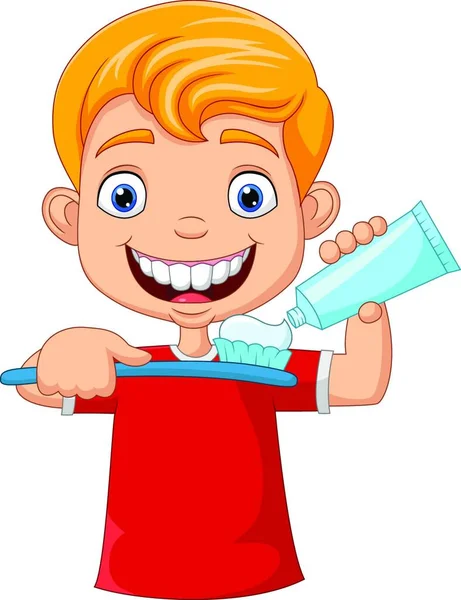 Carino Bambino Lavarsi Denti — Vettoriale Stock