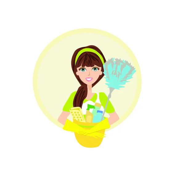 漂亮的微笑女佣 清洁公司的偶像 — 图库矢量图片