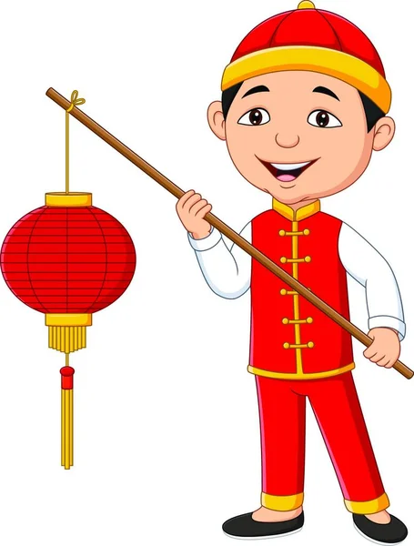 Китайський Хлопчик Тримає Ліхтар — стоковий вектор