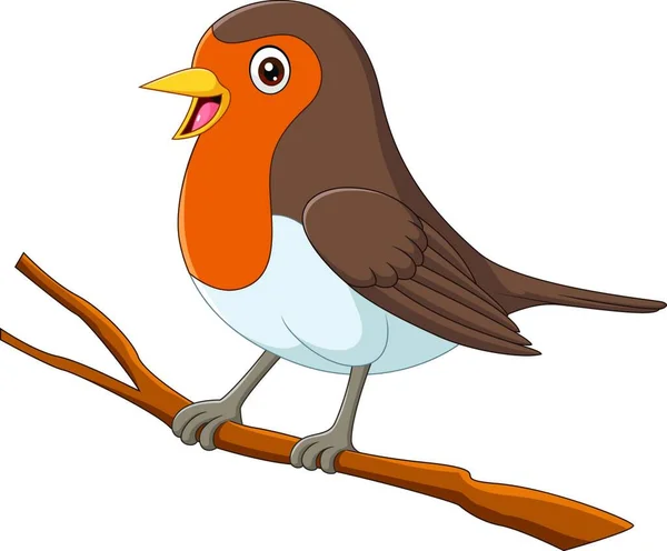 Pássaro Robin Dos Desenhos Animados Sentado Galho Árvore —  Vetores de Stock