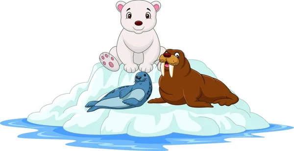 氷山の上の漫画の北極動物 — ストックベクタ