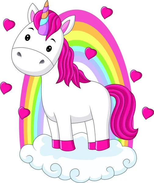 Cartoon Baby Pony Unicorn Standing Clouds Rainbow — Stock Vector